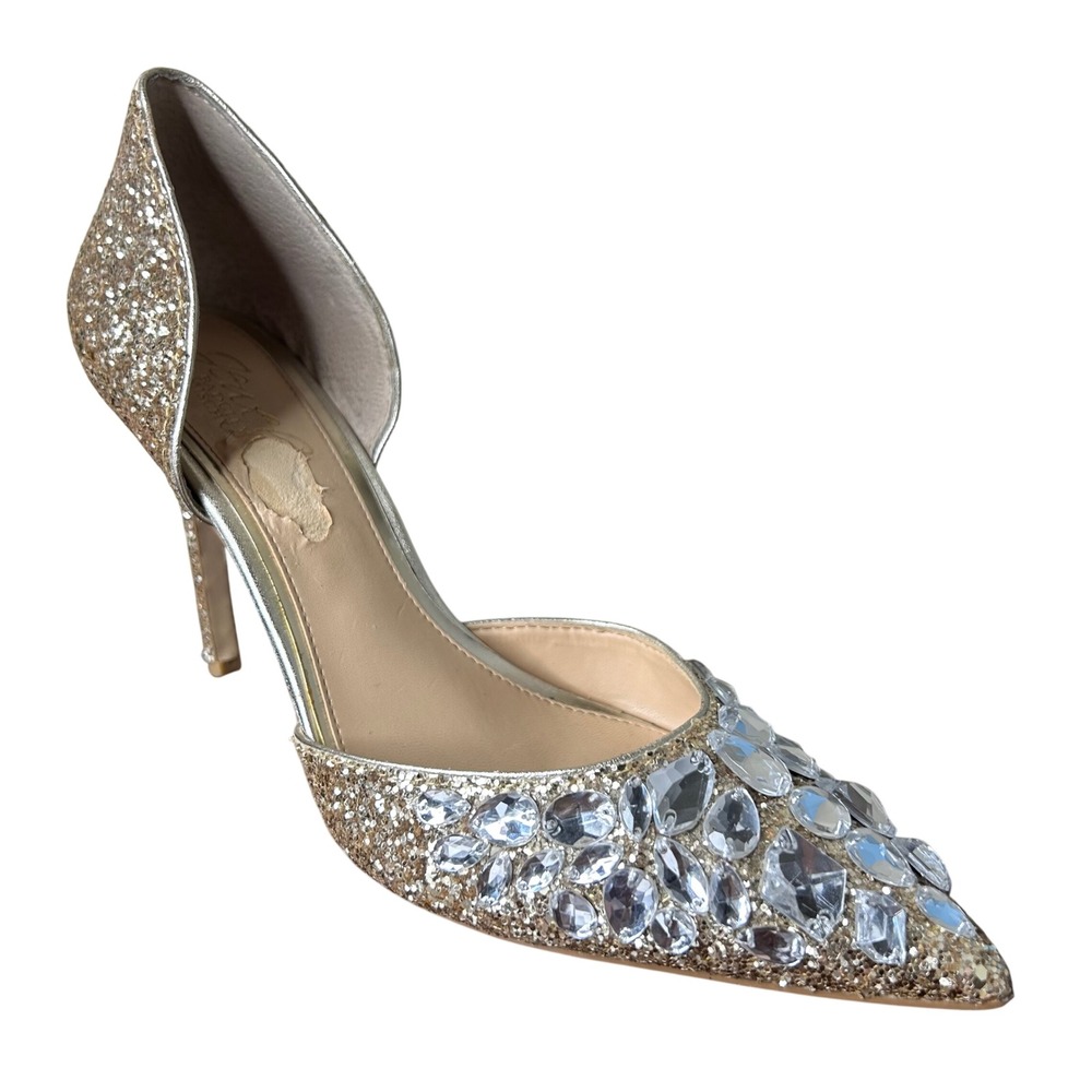 Jewel Badgley Mischka Pumps 7.5 Upton‎ Evening Heels Gold Rhinestone D'Orsay